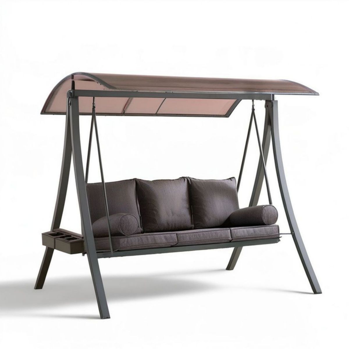 Hollywoodschaukel für 3 Personen mit Dach, 220 x 130 x 200 cm, Anthrazit/Dunkelbraun/Braun