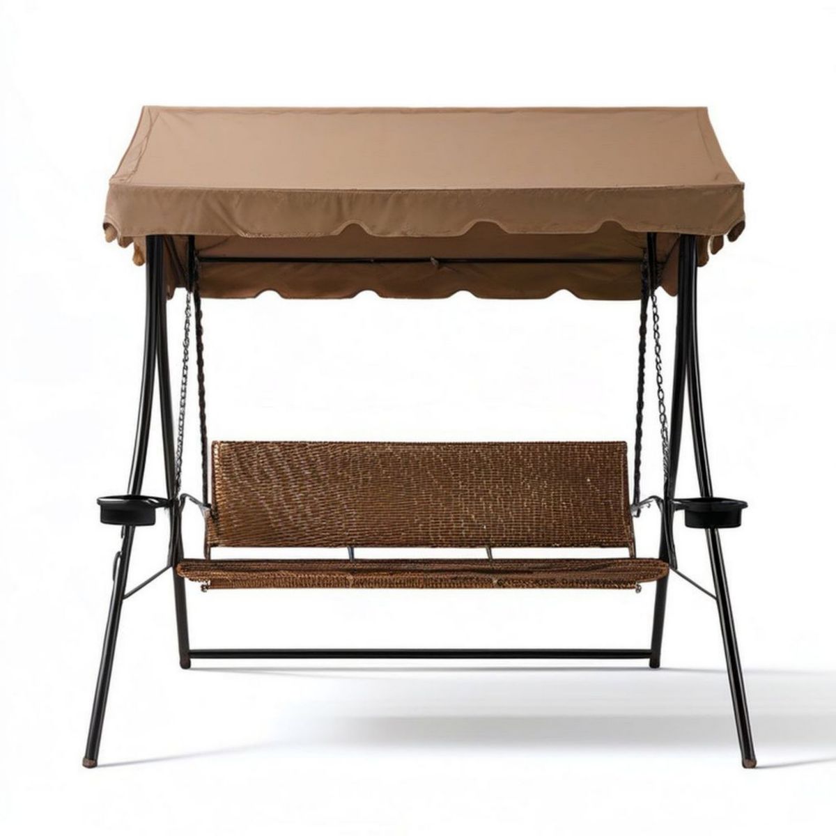 Hollywoodschaukel 3-Sitzer 170 x 110 x 153 cm Braun/Schwarz mit PE-Rattan und Sonnenverdeck