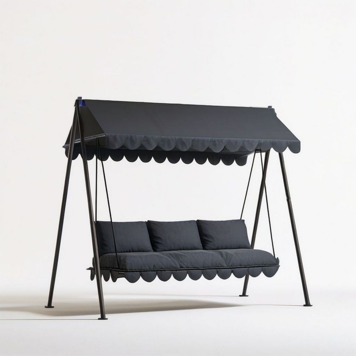 Hollywoodschaukel 3-Sitzer mit Sonnendach, 200 x 120 x 180 cm, Schwarz/Anthrazit