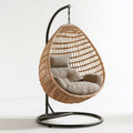 Hängesessel aus Natur-Rattan mit Stahlgestell und beigen Kissen, 105 x 105 x 198 cm