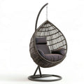 Hängesessel in Tropfenform mit Gestell, PE-Rattan, Stahl und Polyester, Dunkelgrau/Schwarz, 105 x 105 x 195 cm
