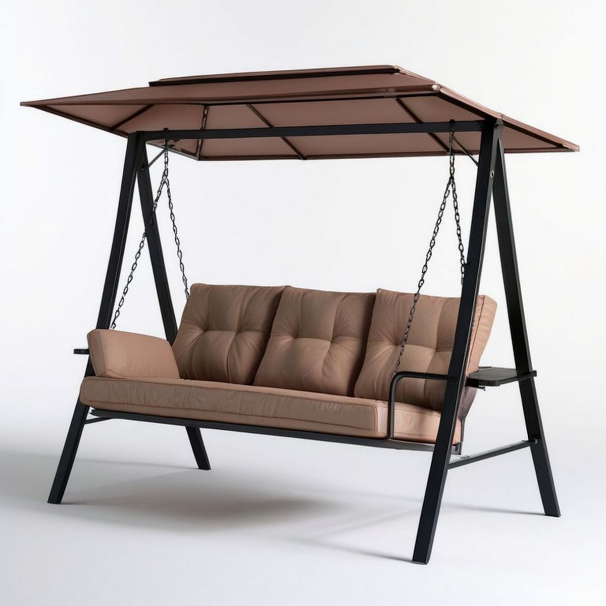 Hollywoodschaukel für 3 Personen mit Sonnendach, 220 x 130 x 180 cm, Braun/Schwarz