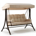 Hollywoodschaukel 3-Sitzer mit Sonnendach, 200 x 120 x 170 cm, Beige/Dunkelbraun