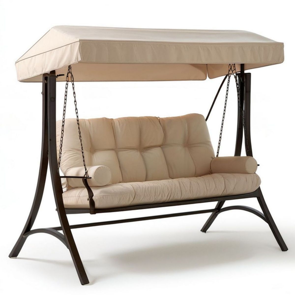 Hollywoodschaukel 3-Sitzer mit Sonnendach, 200 x 120 x 170 cm, Beige/Dunkelbraun