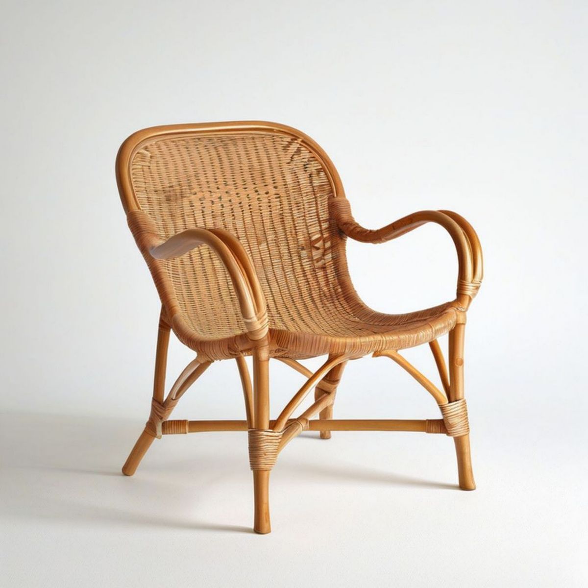 Rattan-Sessel mit Armlehnen, Naturbraun, 65 x 65 x 90 cm