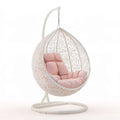 Hängesessel in Ei-Form 105 x 75 x 195 cm Weiss/Rosa mit Stahlgestell, PE-Rattan und Polyesterkissen