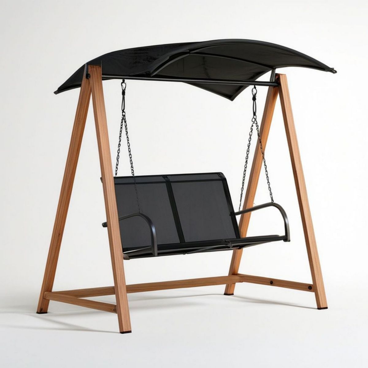 2-Sitzer Hollywoodschaukel mit Sonnendach, 170 x 110 x 153 cm, Schwarz/Naturbraun
