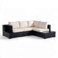 Modulares Gartensofa in L-Form, 220 x 170 x 65 cm, Schwarz/Creme