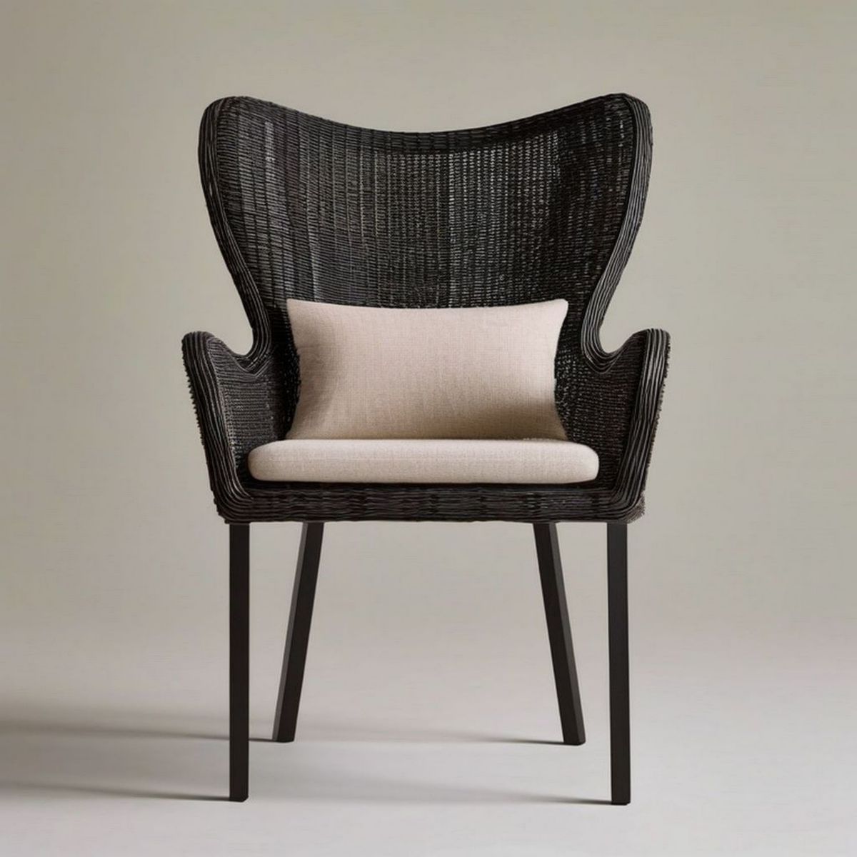 PE-Rattan-Sessel mit hoher Rückenlehne, Schwarz/Beige, 68 x 70 x 110 cm