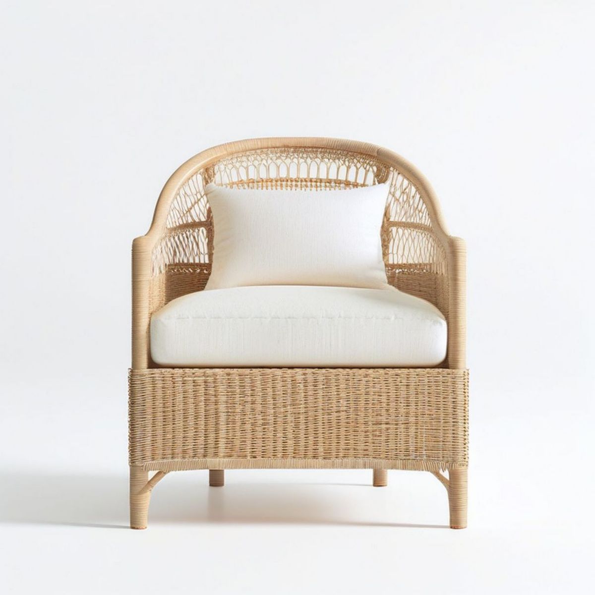 Rattan-Sessel mit Armlehnen, Natur/Creme, 75 x 70 x 88 cm