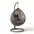 Eiförmiger Hängesessel mit Gestell, 105 x 105 x 195 cm, Braun/Dunkelgrau, PE-Rattan und Stahl