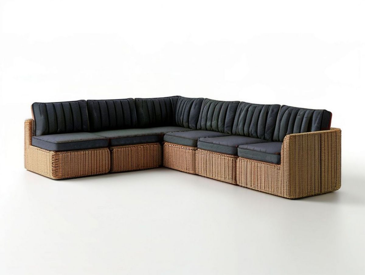 5-teilige Garten-Lounge in L-Form, 260 x 200 x 78 cm, Naturbraun/Anthrazit