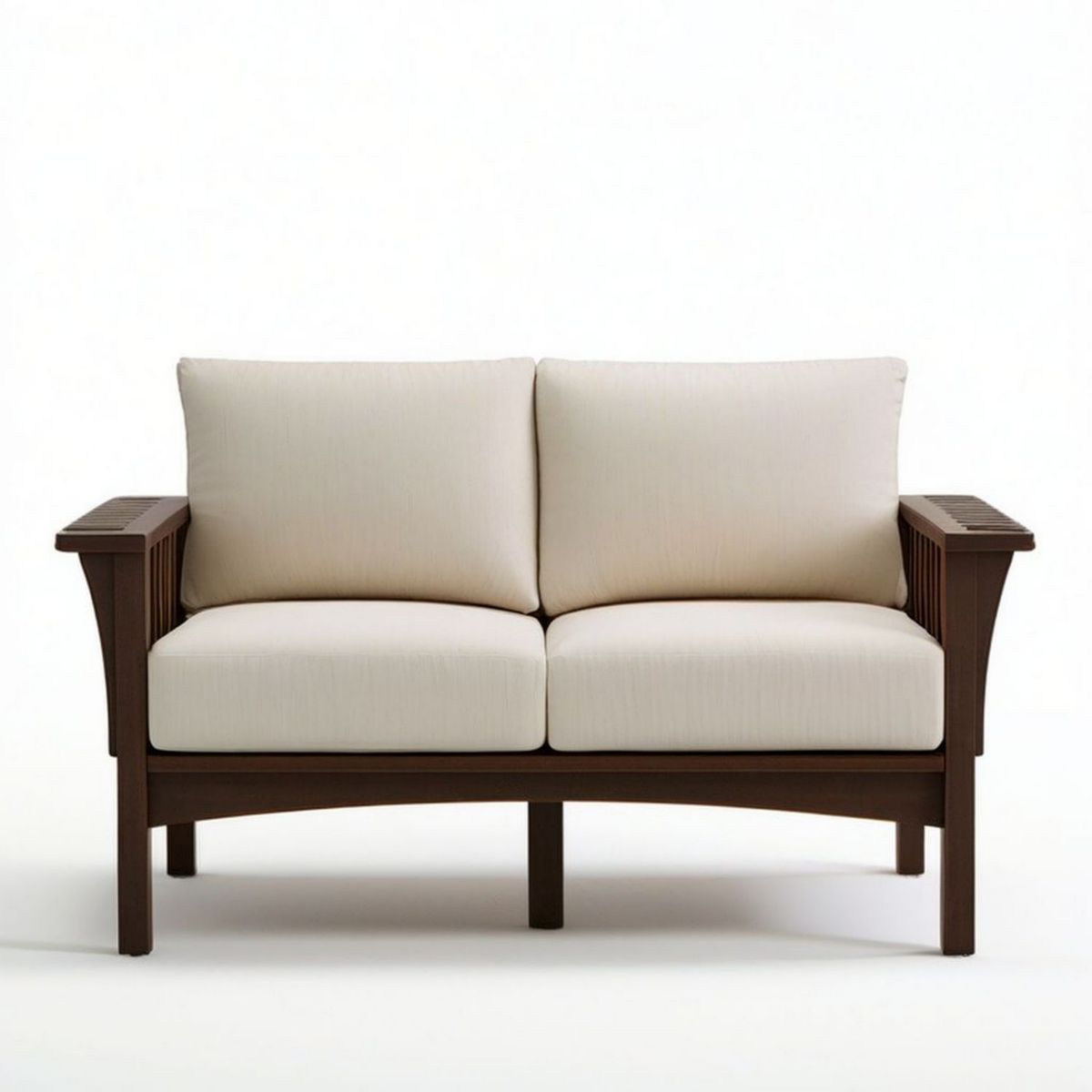 2-Sitzer aus massivem Akazienholz, Dunkelbraun/Beige, 130 x 75 x 80 cm