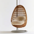 Rattan-Hängesessel mit Stahlgestell, 105 x 75 x 195 cm, Naturbraun/Creme/Grau