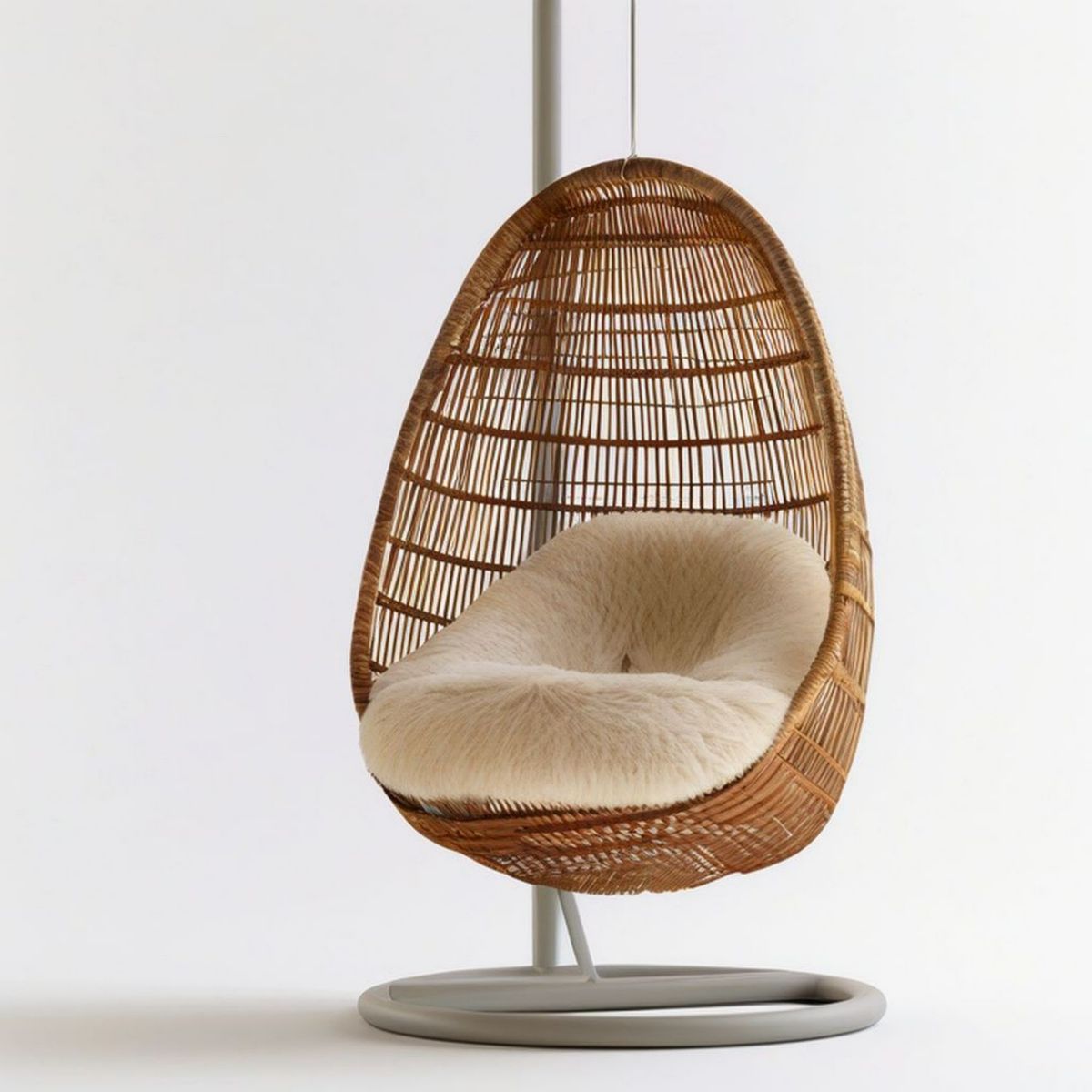 Rattan-Hängesessel mit Stahlgestell, 105 x 75 x 195 cm, Naturbraun/Creme/Grau