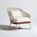 Loungesessel mit Armlehnen, 78 x 78 x 78 cm, Creme/Braun/Silber, Akazienholz, Polypropylenseil und Edelstahl