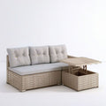 3-Sitzer Lounge-Set mit Stauraum und Klapptisch, Beige/Hellgrau, 200 x 75 x 85 cm