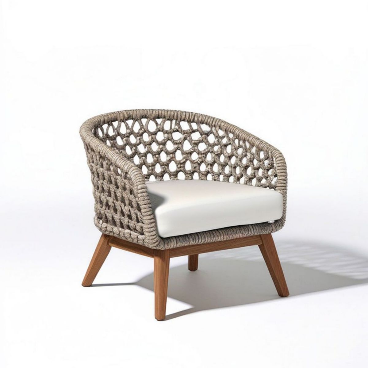 Gartensessel mit Armlehnen und Sitzkissen, 75 x 70 x 75 cm, Beige/Cremeweiss/Naturbraun