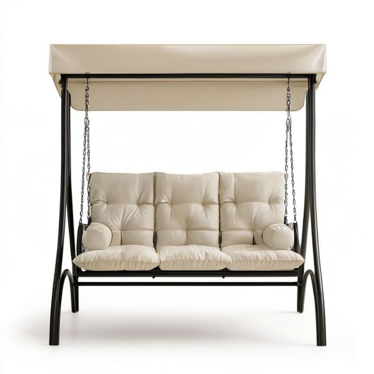 3-Sitzer Hollywoodschaukel 200 x 120 x 170 cm Beige/Schwarz mit Sonnendach